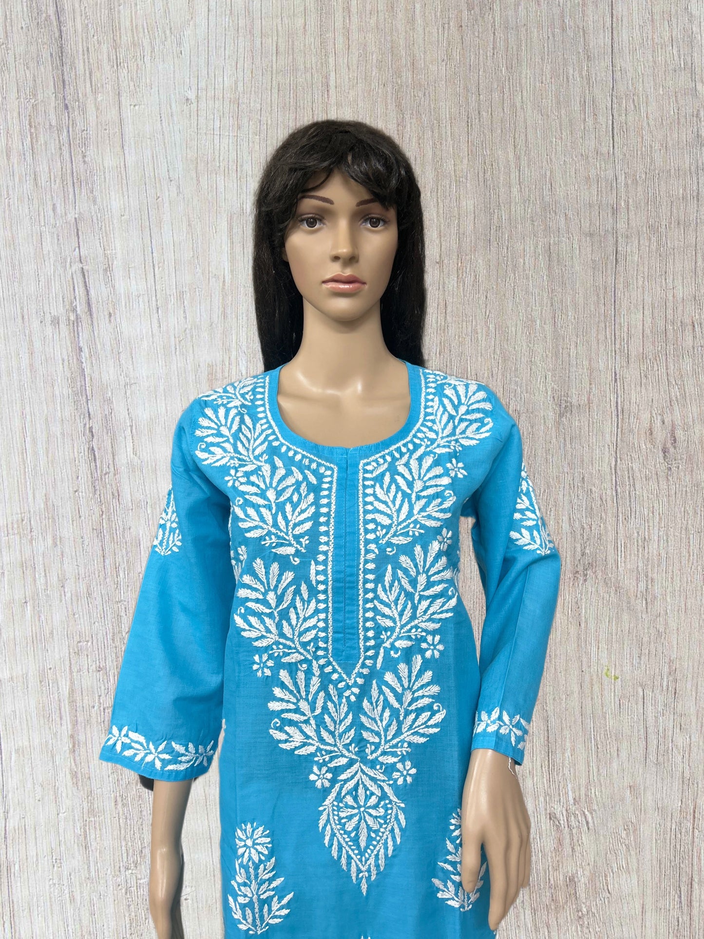 Lucknowi Chikankari Blue Cotton Kurti-K000112