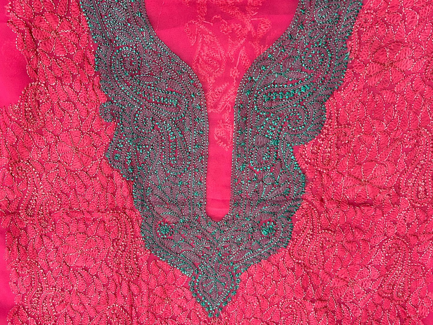 Lucknowi Chikankari Unstitched Pink Georgette Kurta Fabric-U10007