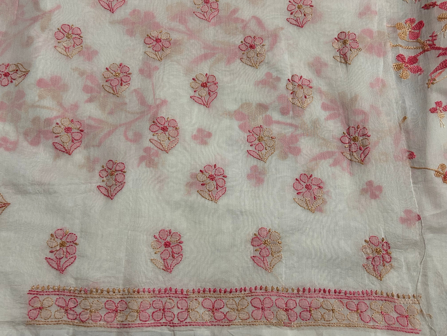 Lucknowi Chikankari Unstitched Cream Chanderi Kurta Fabric-U10023