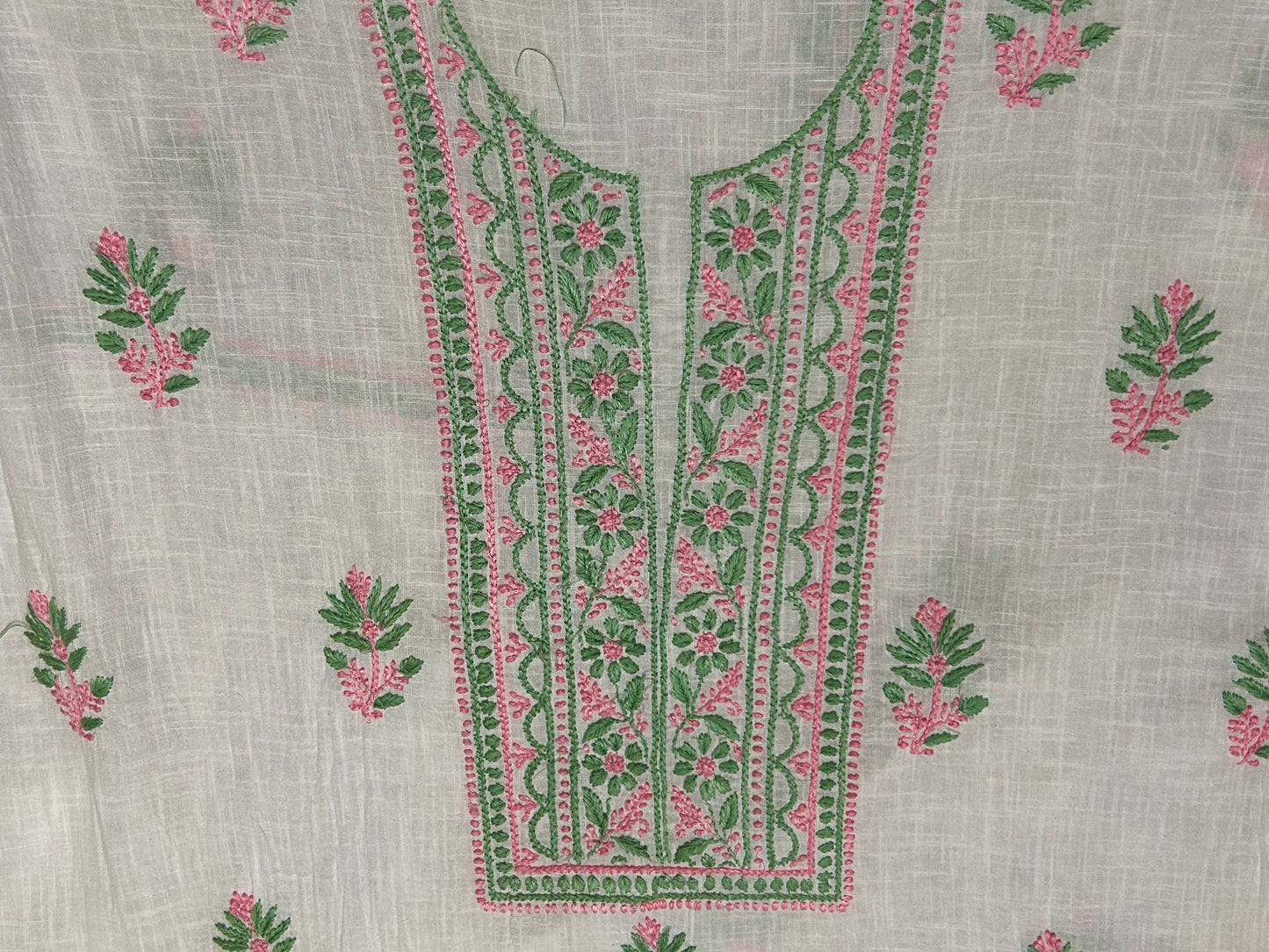 Lucknowi Chikankari Unstitched White Slub Cotton Kurta Fabric-U10013