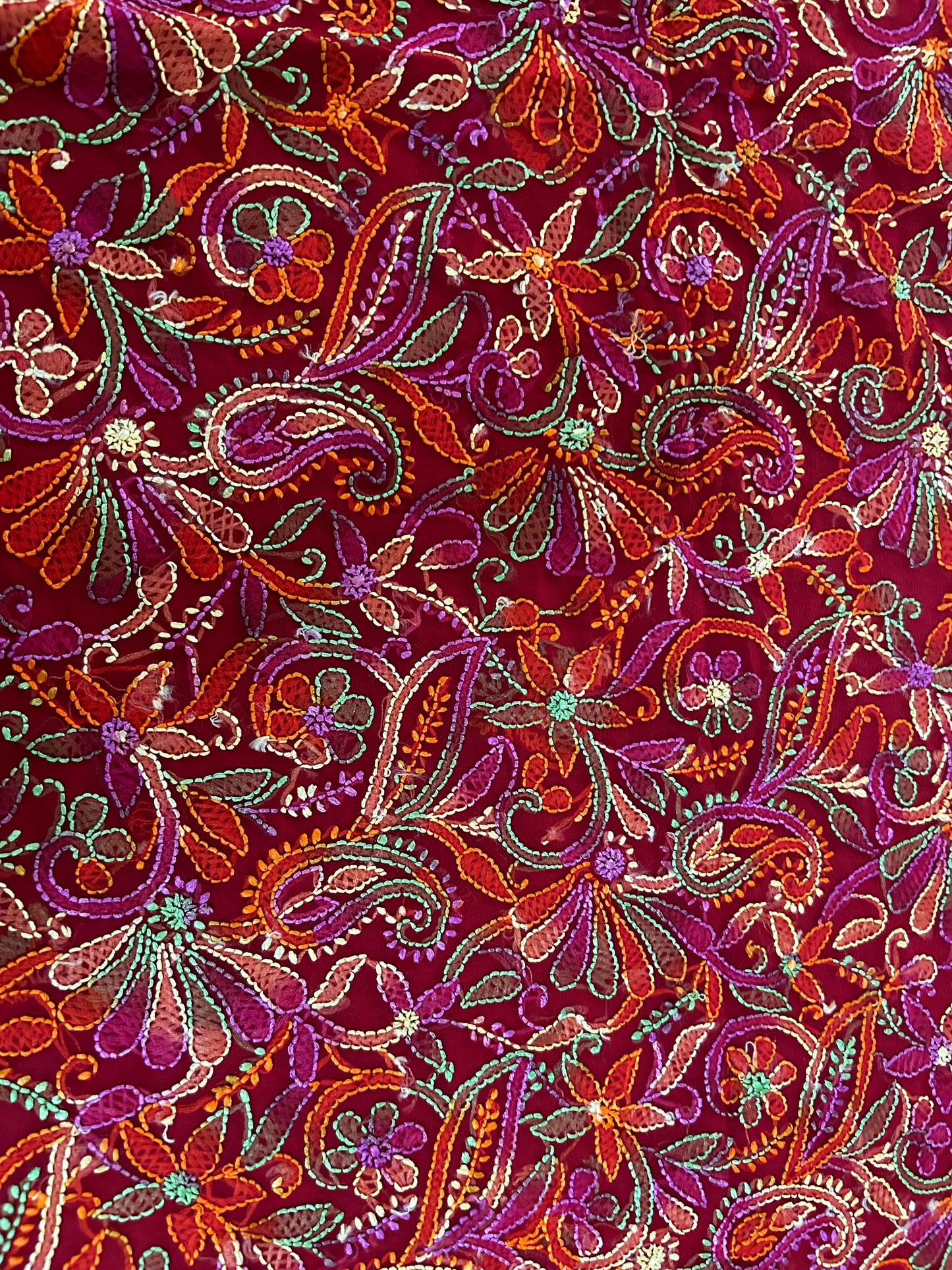 Lucknowi Chikankari Unstitched Red Georgette Kurta Fabric-U10024