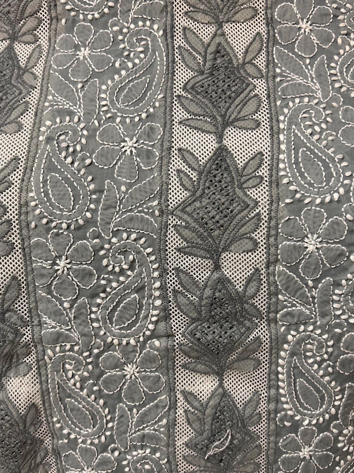 Lucknowi Chikankari Unstitched Grey Cotton Kurta Fabric-U10025