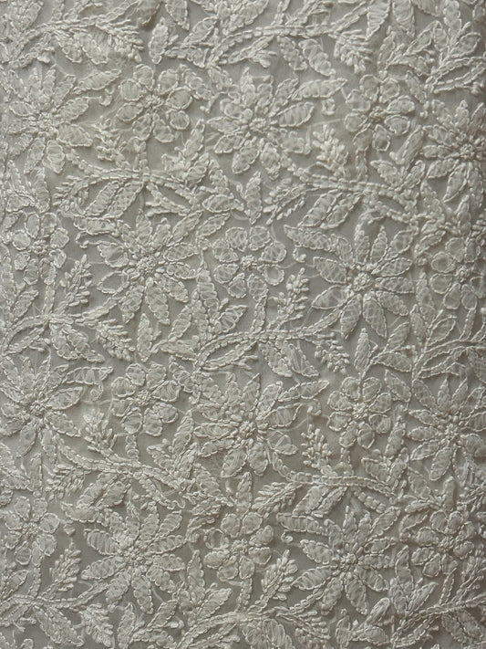 Lucknowi Chikankari Unstitched White Georgette  Kurta-Bottom-Dupatta Fabric-U30009