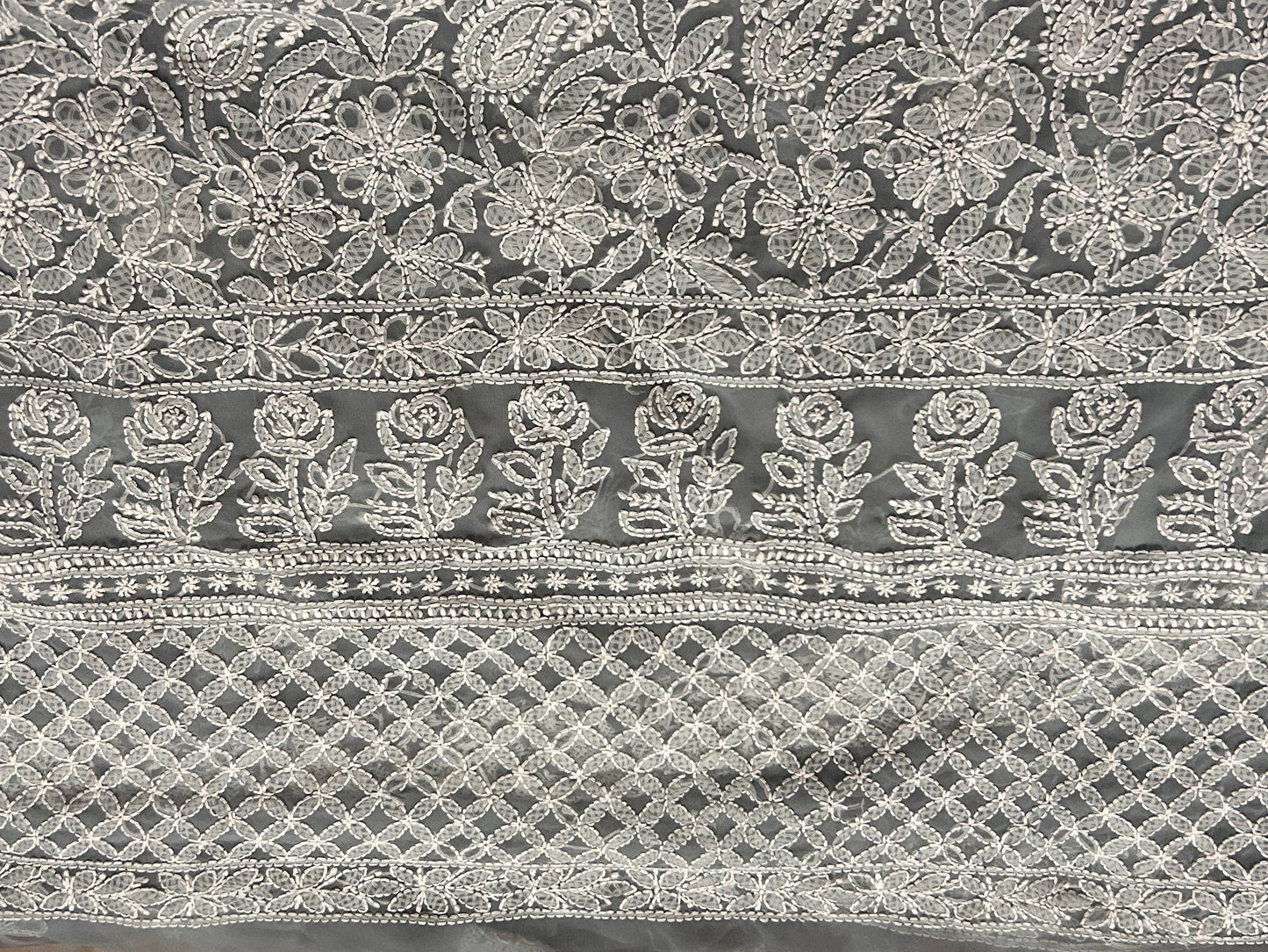 Lucknowi Chikankari Unstitched Grey Georgette Kurta-Bottom-Dupatta Fabric-U30008