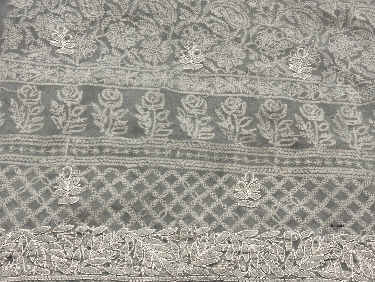 Lucknowi Chikankari Unstitched Grey Georgette Kurta-Bottom-Dupatta Fabric-U30008