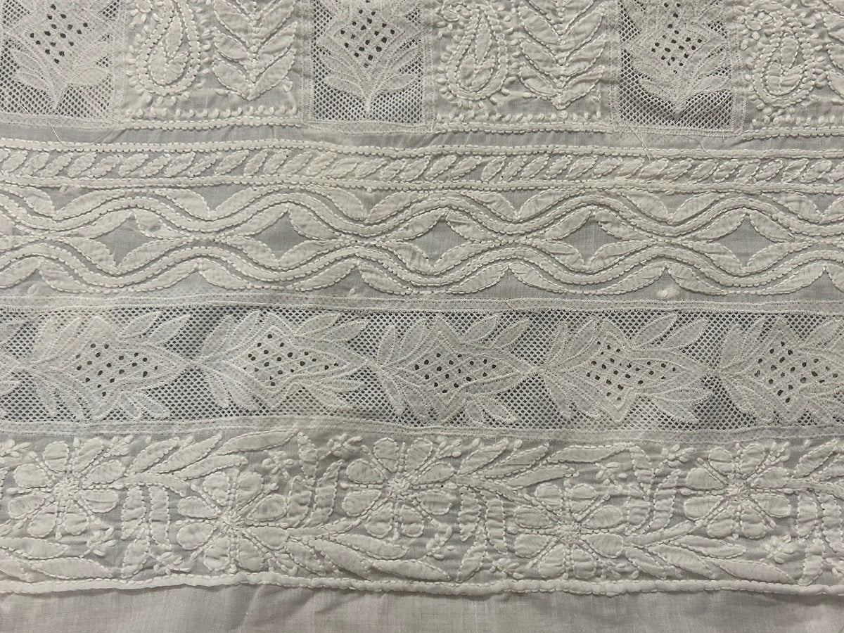 Lucknowi Chikankari Unstitched White Cotton Kurta Fabric-U10011