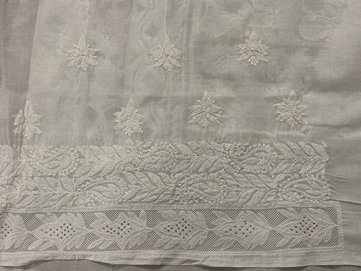 Lucknowi Chikankari Unstitched White Cotton Kurta Fabric-U10011