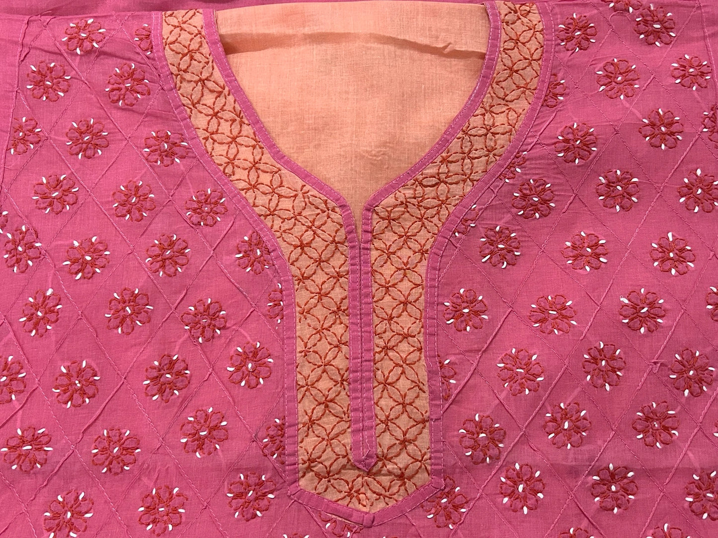 Lucknowi Chikankari Unstitched Pink Cotton Kurta-Bottom-Dupatta Fabric-U30017
