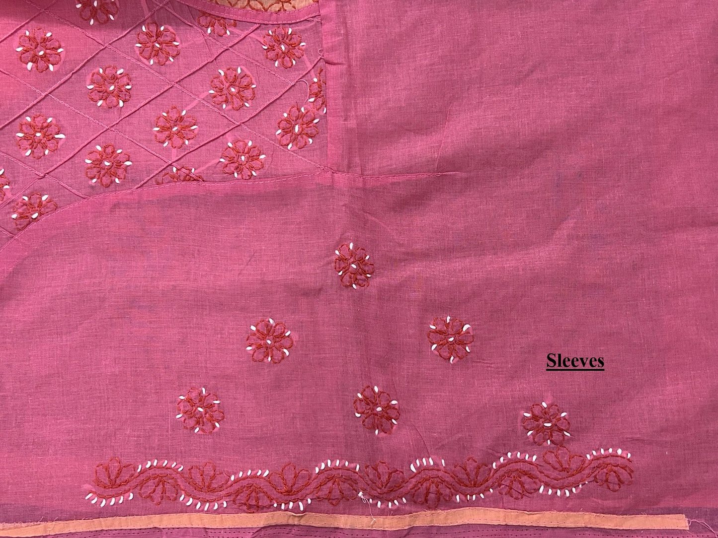 Lucknowi Chikankari Unstitched Pink Cotton Kurta-Bottom-Dupatta Fabric-U30017