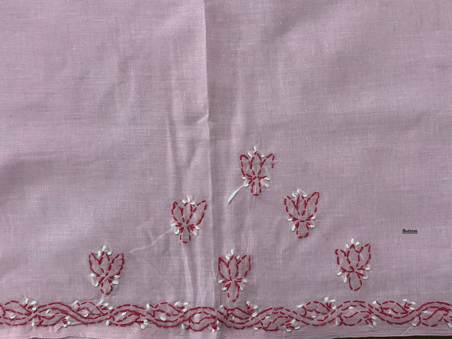 Lucknowi Chikankari Unstitched Pink Cotton Kurta-Bottom-Dupatta Fabric-U30016