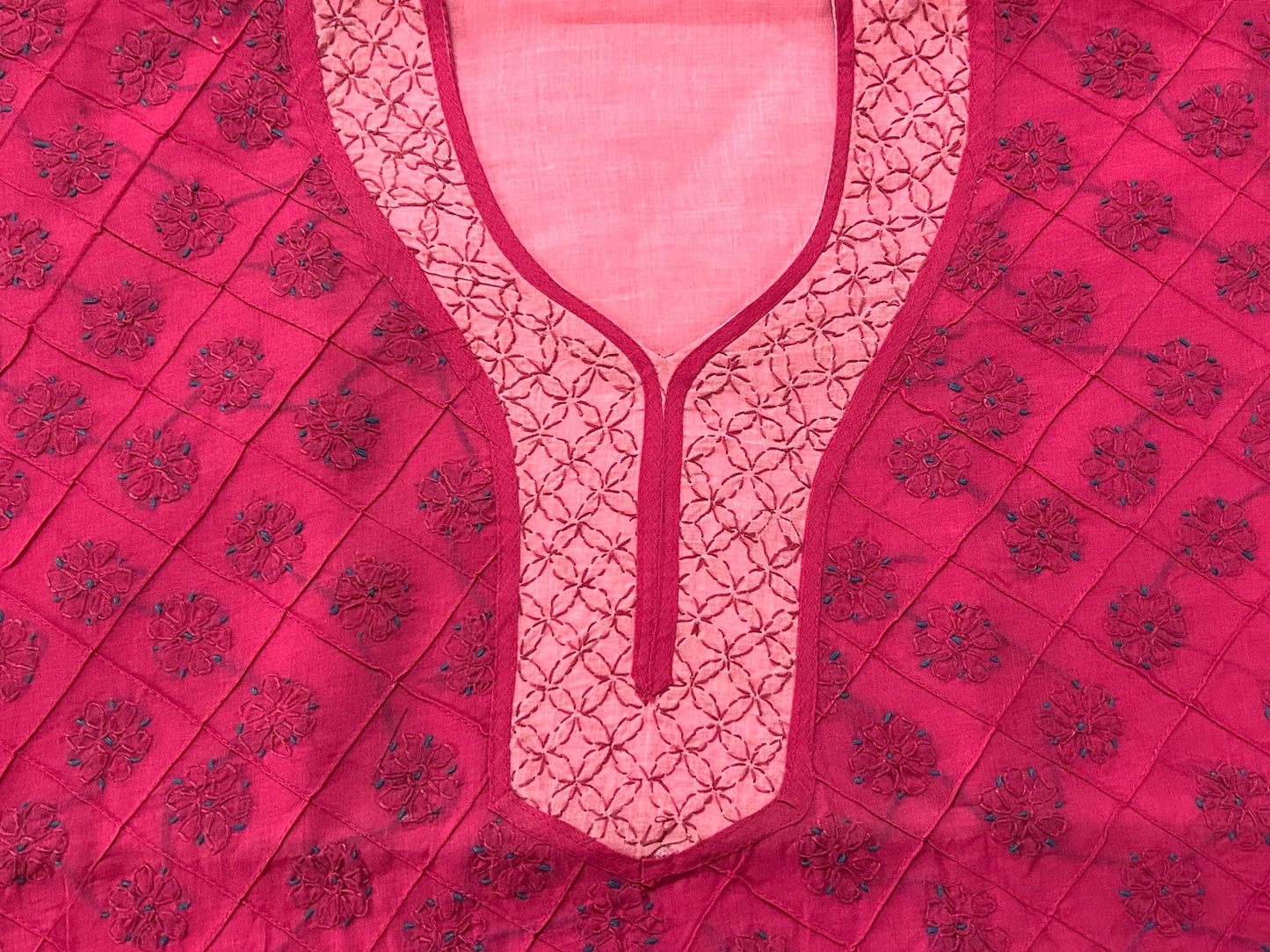 Lucknowi Chikankari Unstitched Magenta Cotton Kurta-Bottom-Dupatta Fabric-U30015