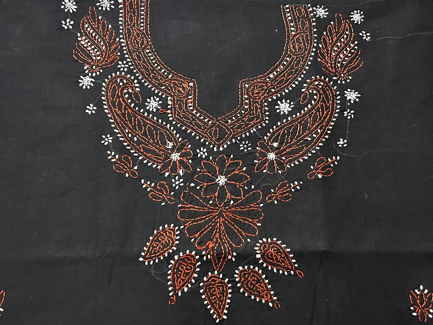 Lucknowi Chikankari Unstitched Black Cotton Kurta-Bottom-Dupatta Fabric-U30013