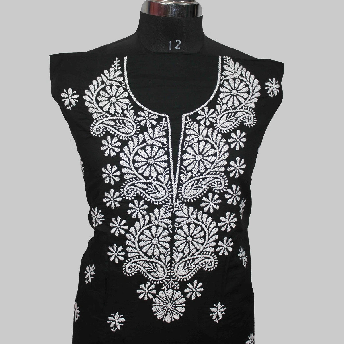 Lucknowi Chikankari Unstitched Black Cotton Kurta-Bottom Fabric-U20013