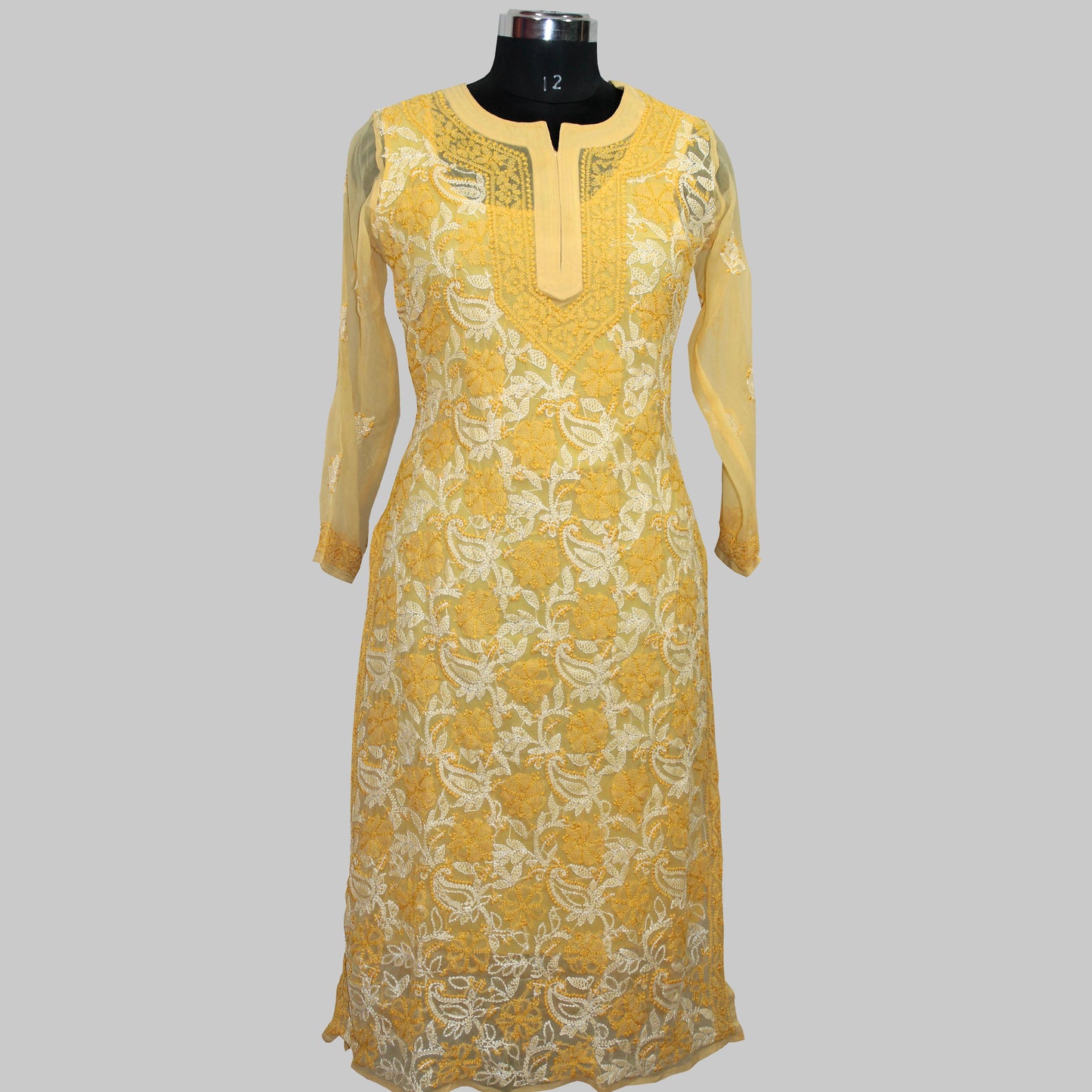 Lucknowi Chikankari Fawn 'Karimi' Georgette Kurti-K40026