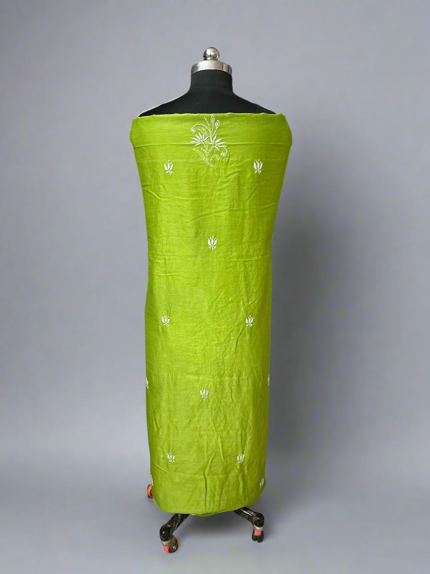 Lucknowi Chikankari Unstitched Neon Yellow Chanderi Kurta-Dupatta Fabric-PG400047