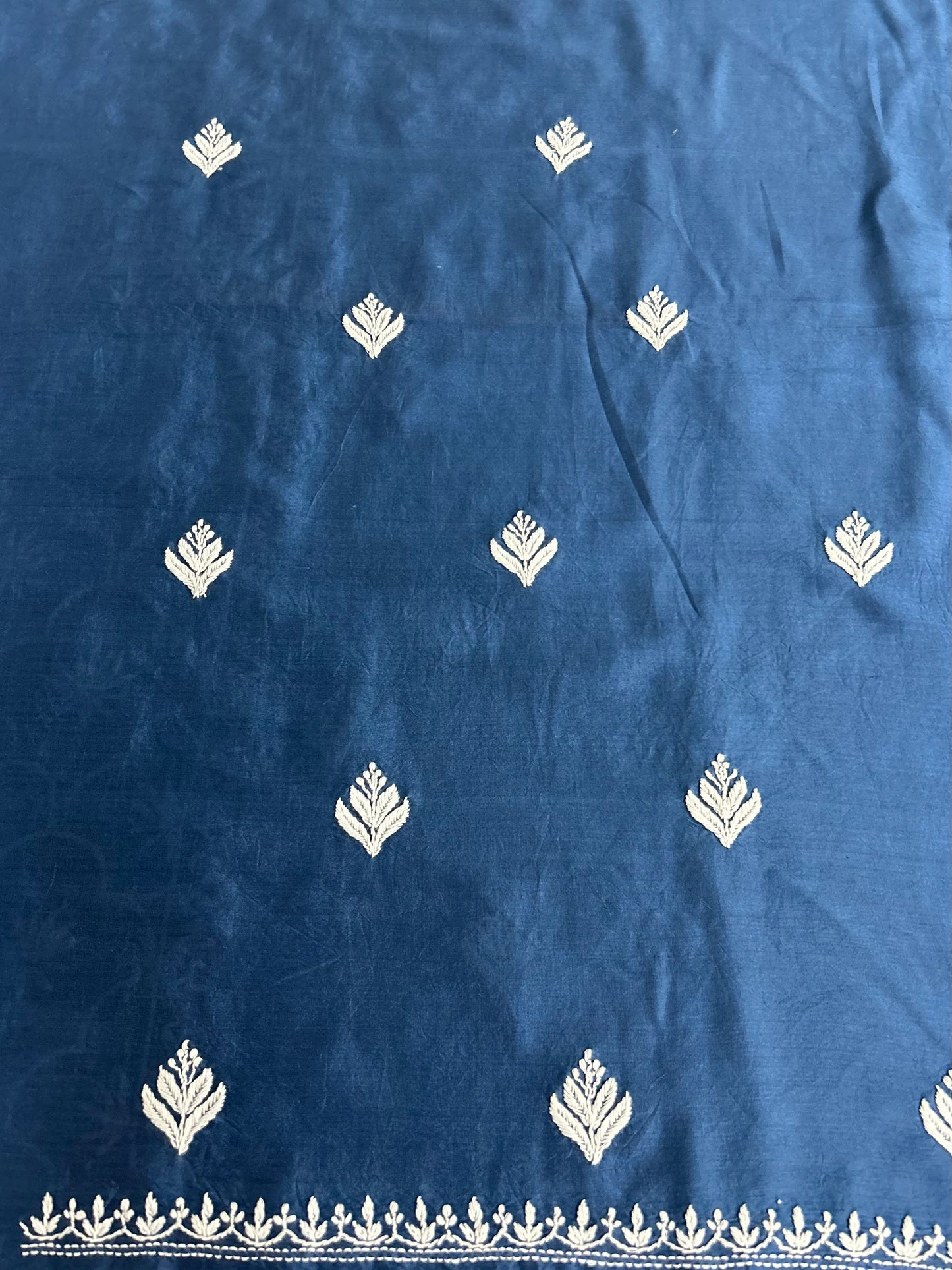 Lucknowi Chikankari Unstitched Blue Chanderi Kurta-Dupatta Fabric-PG400055