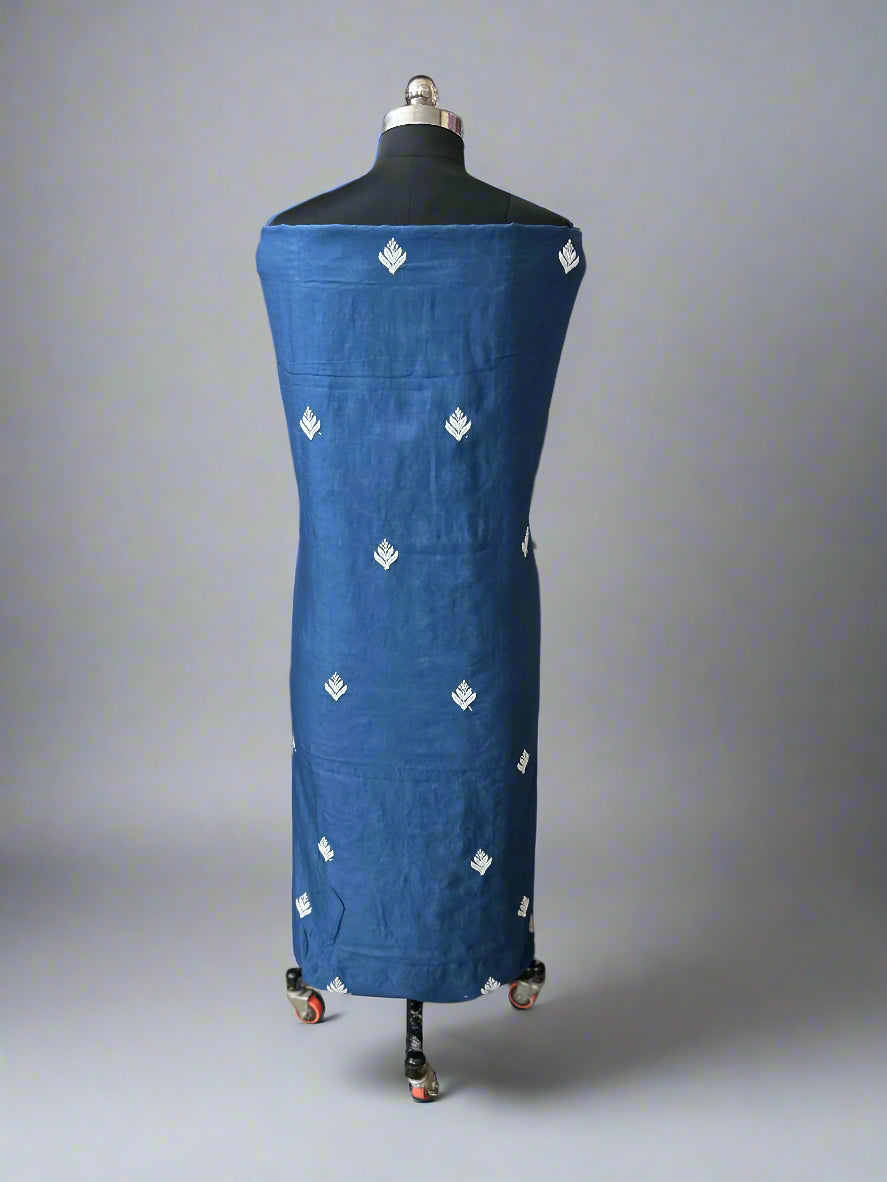 Lucknowi Chikankari Unstitched Blue Chanderi Kurta-Dupatta Fabric-PG400055