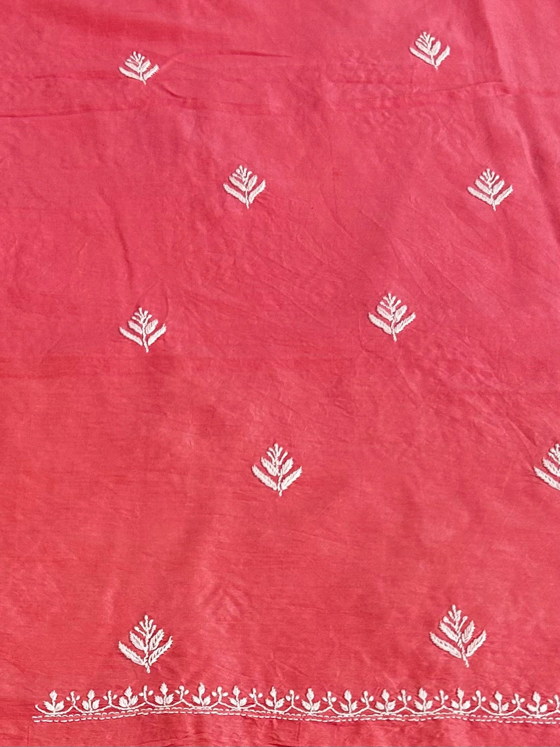 Lucknowi Chikankari Unstitched Coral Pink Chanderi Kurta-Dupatta Fabric-PG400059
