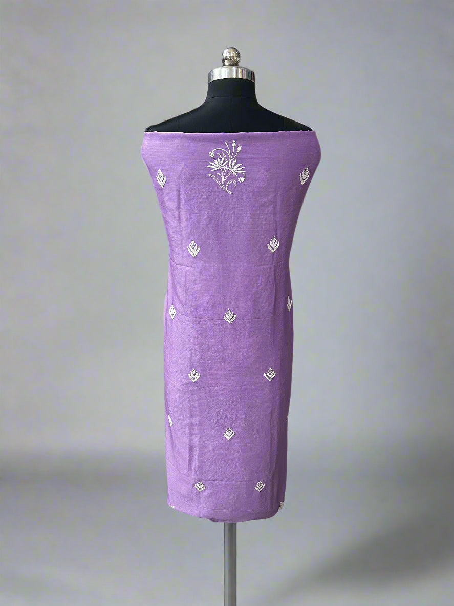 Lucknowi Chikankari Unstitched Purple Chanderi Kurta-Dupatta Fabric-PG400057