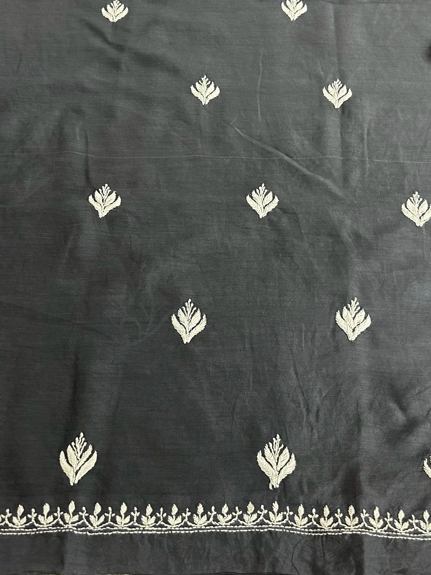 Lucknowi Chikankari Unstitched Grey Chanderi Kurta-Dupatta Fabric-PG400058