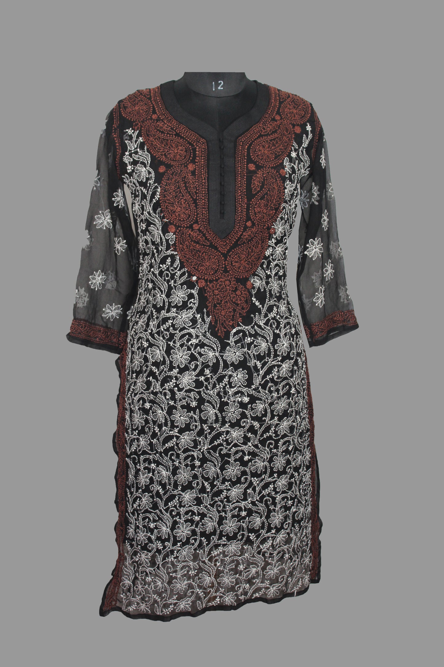 Lucknowi Chikankari Black 'Siah' Georgette Kurti-K40042