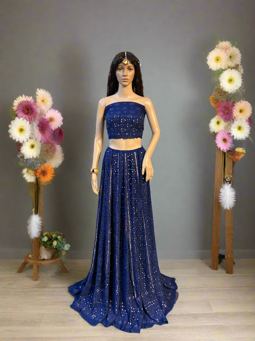Lucknowi Chikankari Blue Viscose Lehenga-Blouse-Dupatta-PF200001