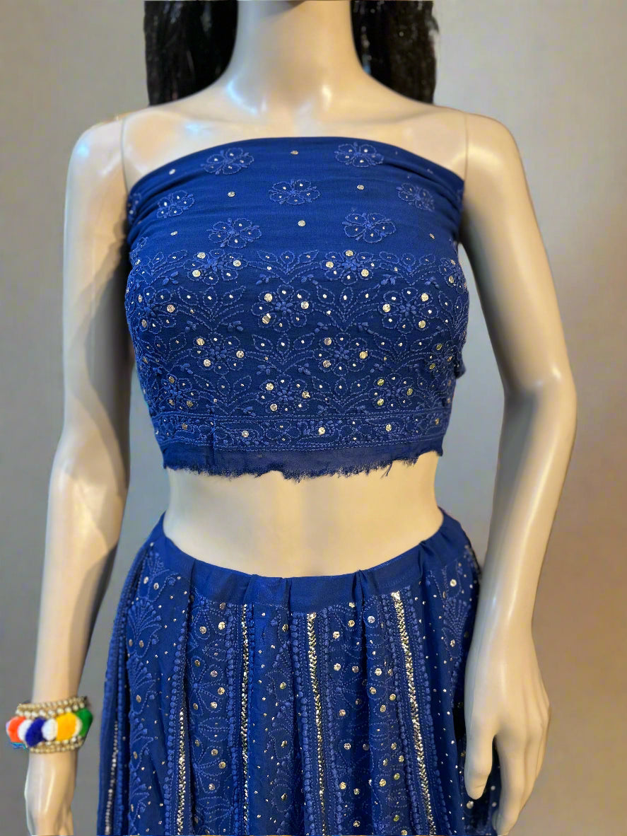 Lucknowi Chikankari Blue Viscose Lehenga-Blouse-Dupatta-PF200001