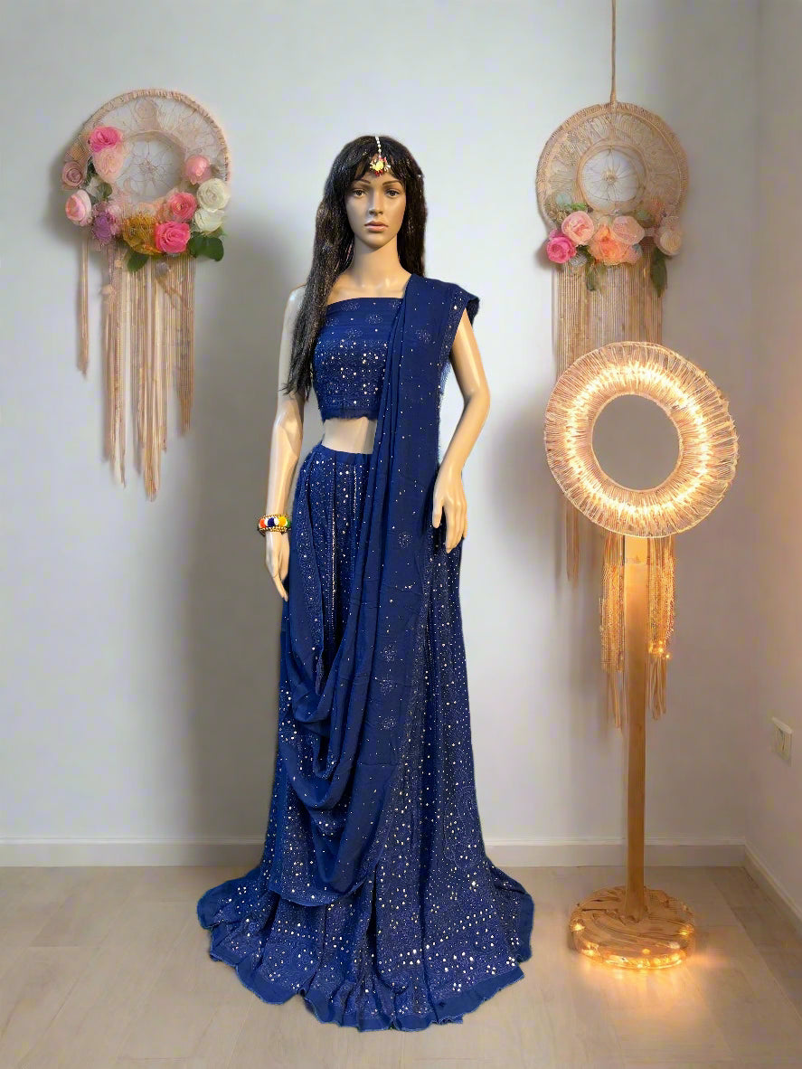 Lucknowi Chikankari Blue Viscose Lehenga-Blouse-Dupatta-PF200001