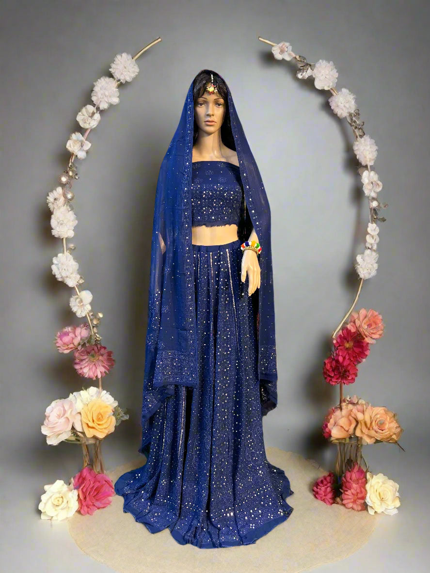 Lucknowi Chikankari Blue Viscose Lehenga-Blouse-Dupatta-PF200001