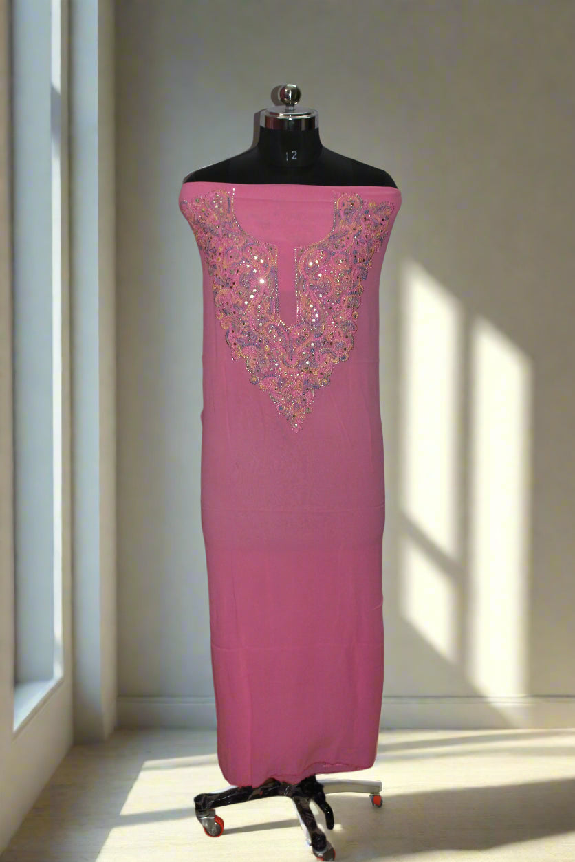 Lucknowi Chikankari Unstitched Pink Viscose Kurta Fabric-U10003