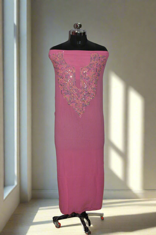 Lucknowi Chikankari Unstitched Pink Viscose Kurta Fabric-U10003