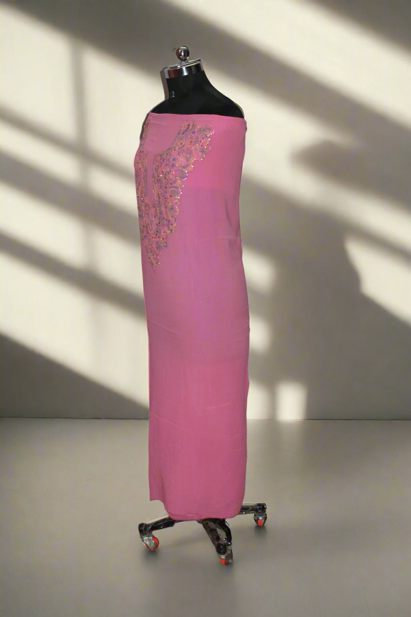 Lucknowi Chikankari Unstitched Pink Viscose Kurta Fabric-U10003