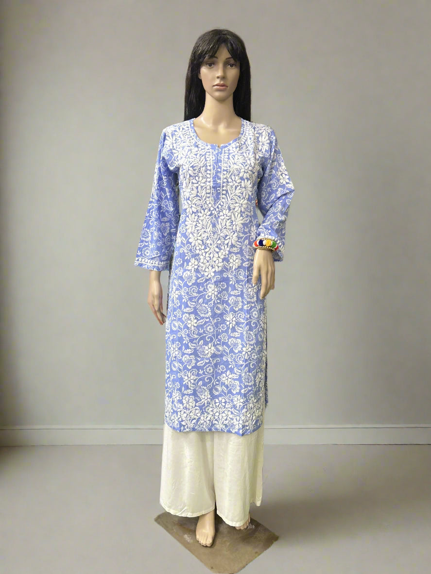 Lucknowi Chikankari Purple Printed Cotton Kurti-K000081