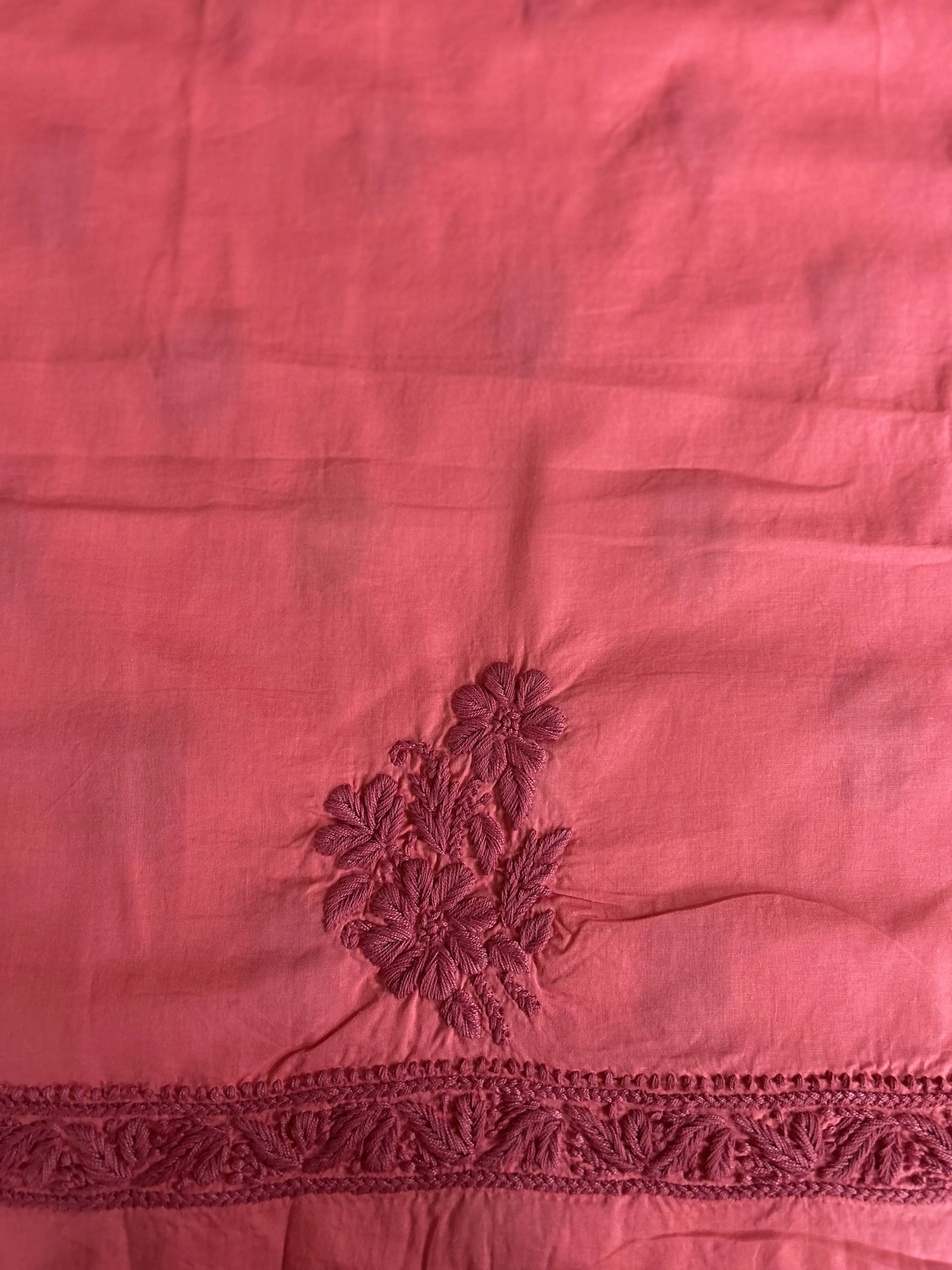Lucknowi Chikankari Unstitched Coral Pink Cotton Kurta-Bottom Fabric-U20015