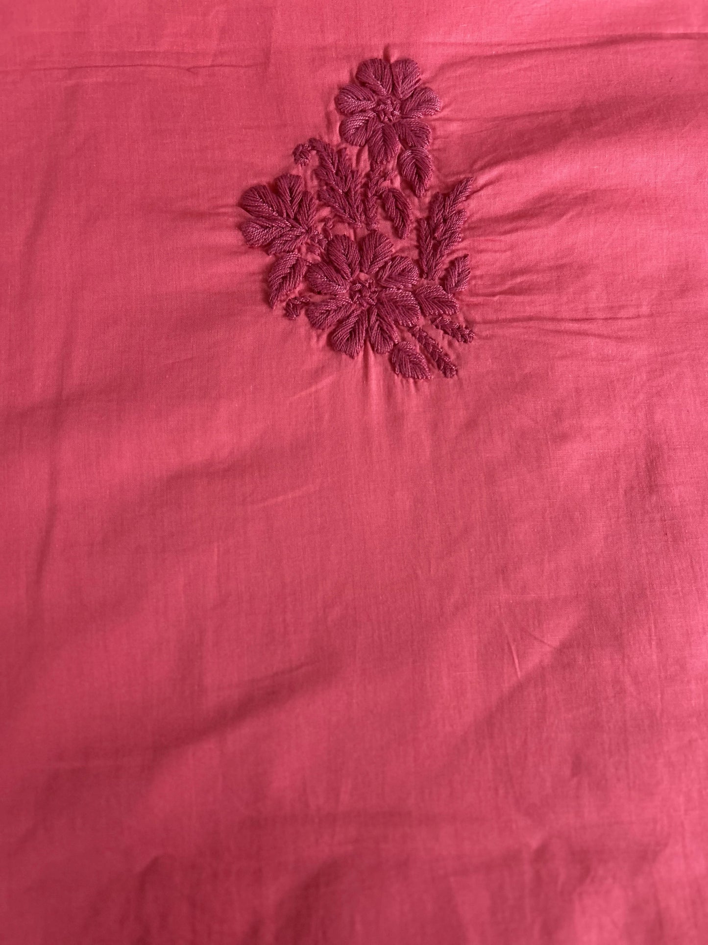 Lucknowi Chikankari Unstitched Coral Pink Cotton Kurta-Bottom Fabric-U20015