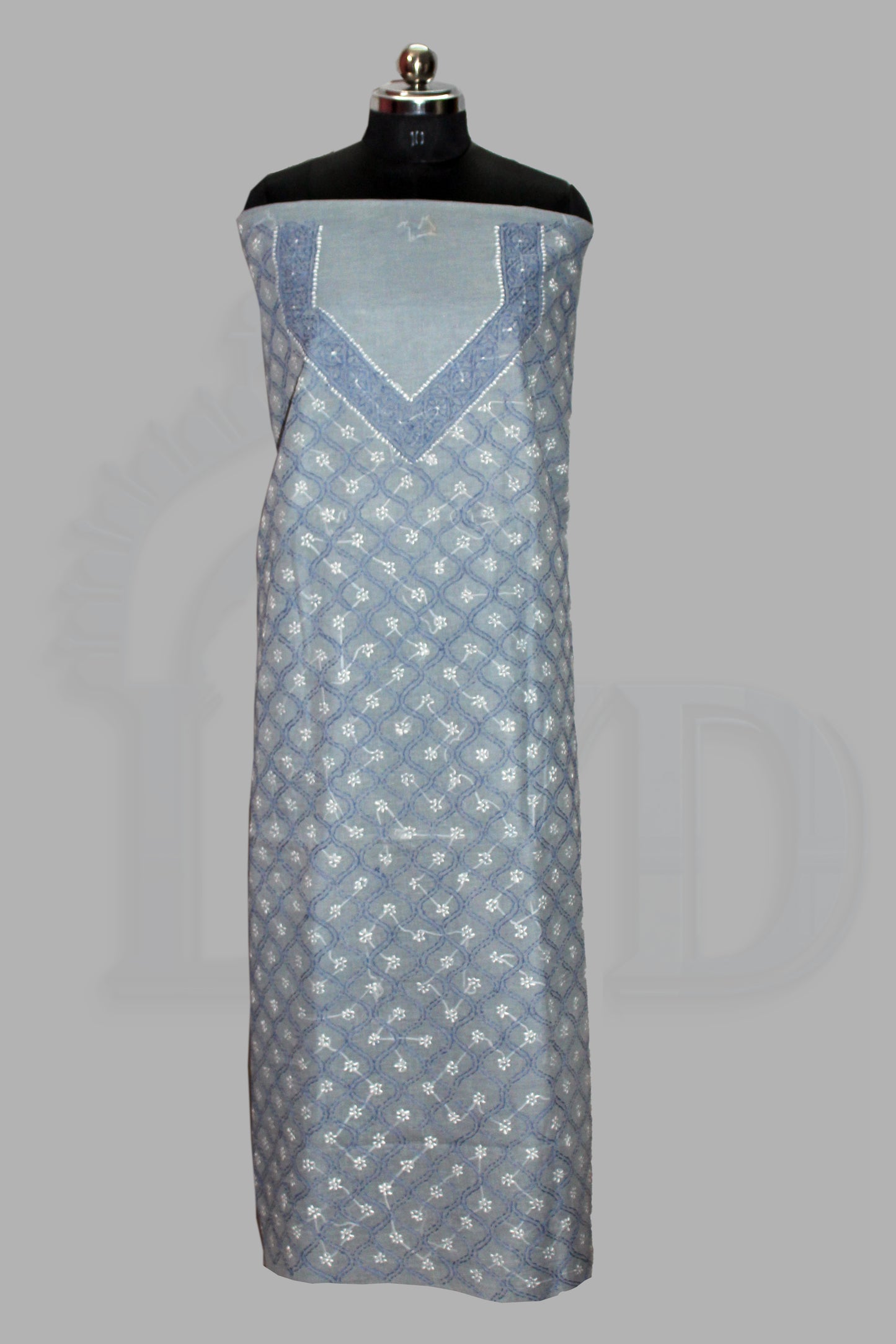 Lucknowi Chikankari Unstitched Grey Cotton Kurta-bottom Fabric-U20003