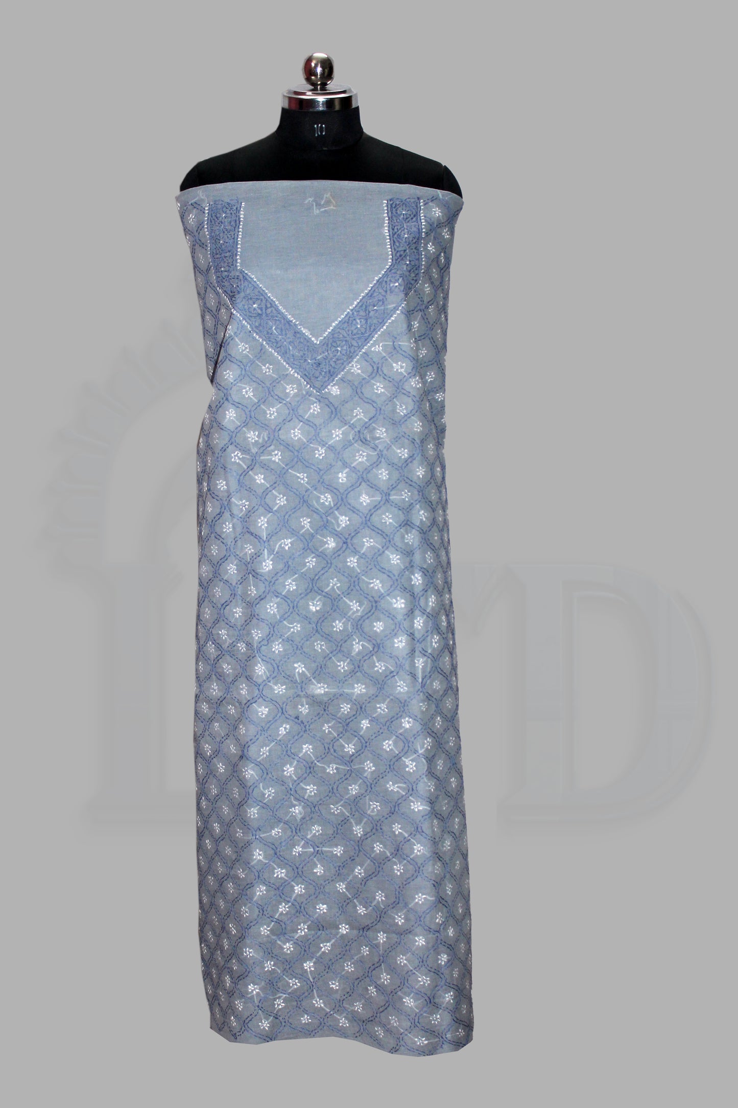 Lucknowi Chikankari Unstitched Grey Cotton Kurta-bottom Fabric-U20003