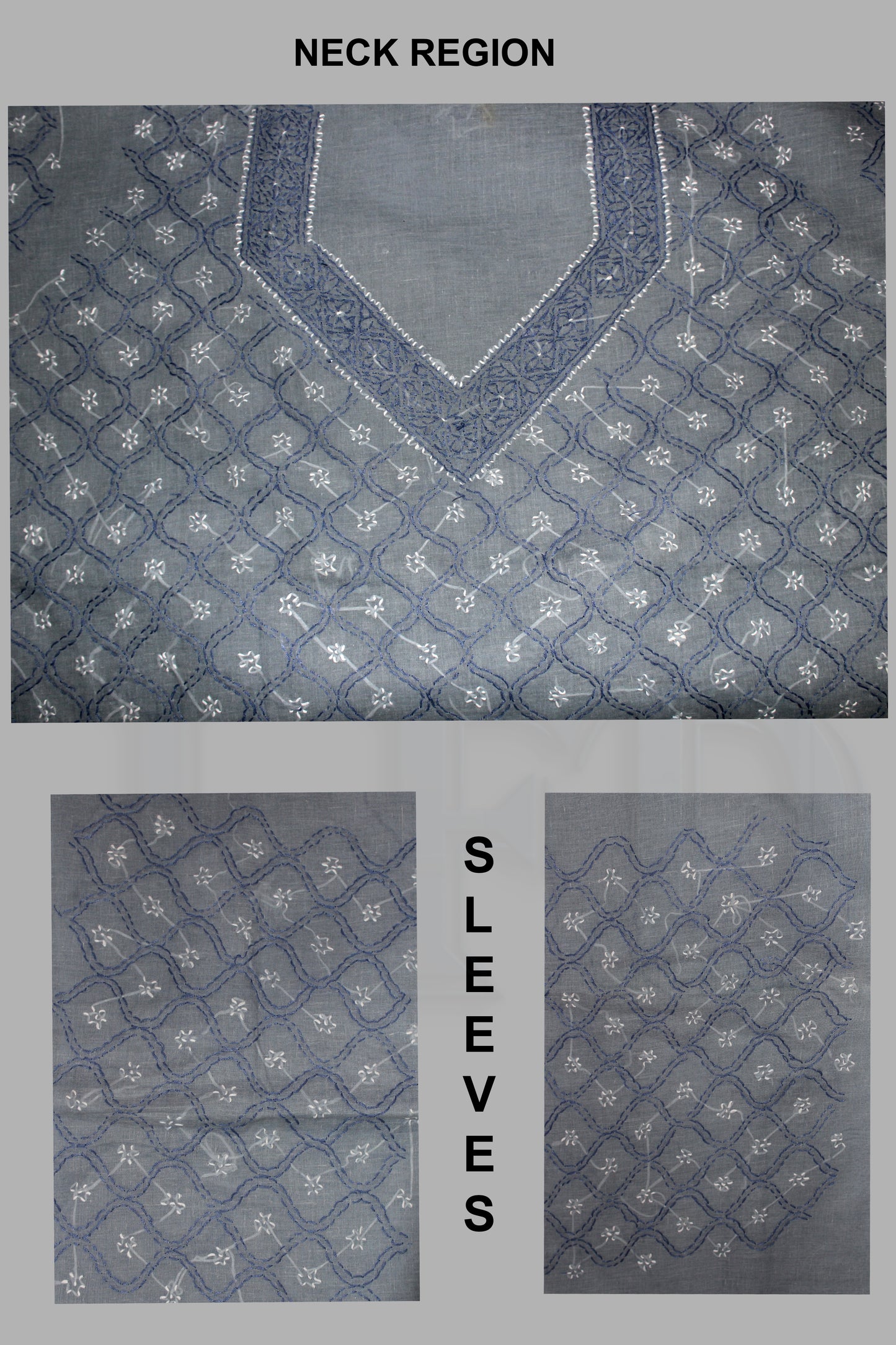 Lucknowi Chikankari Unstitched Grey Cotton Kurta-bottom Fabric-U20003