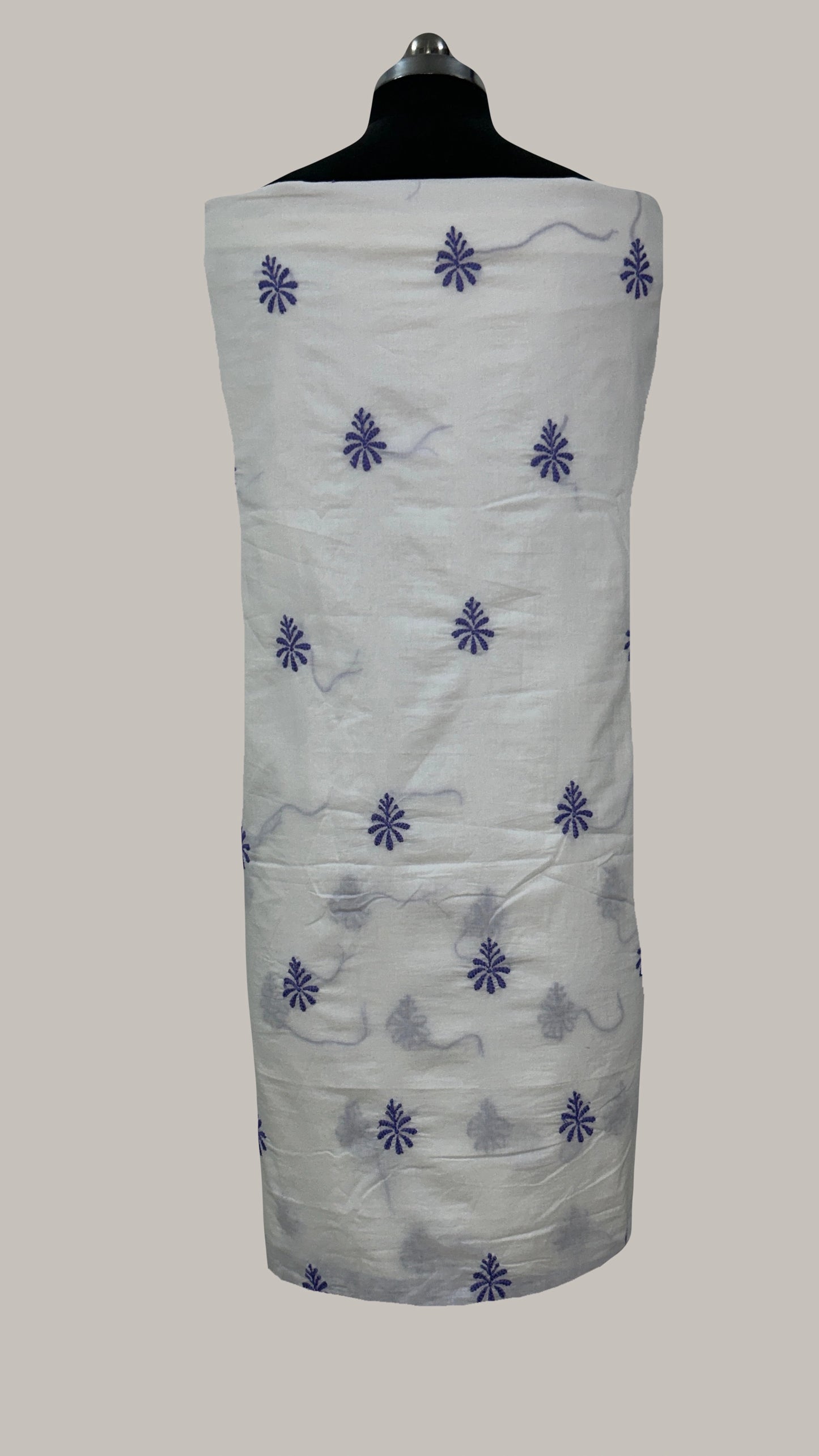 Lucknowi Chikankari Unstitched White Cotton Kurta-Bottom Fabric-U20012