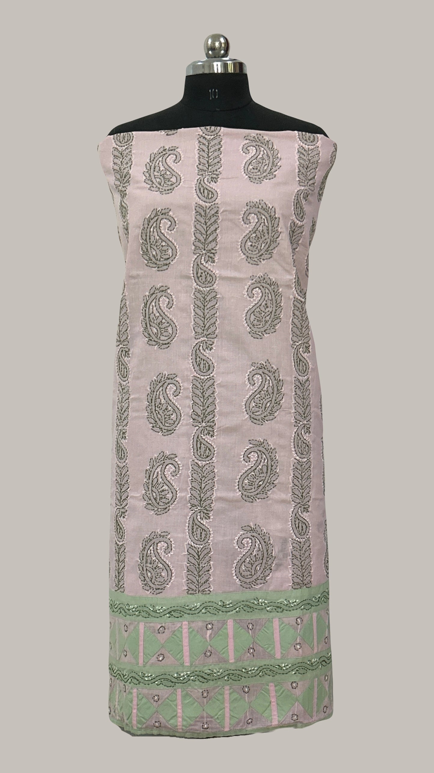 Lucknowi Chikankari Unstitched Pink Cotton Kurta-Bottom-Dupatta Fabric-U30011