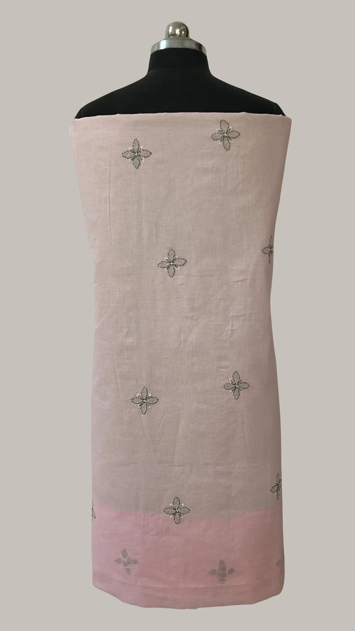 Lucknowi Chikankari Unstitched Pink Cotton Kurta-Bottom-Dupatta Fabric-U30011