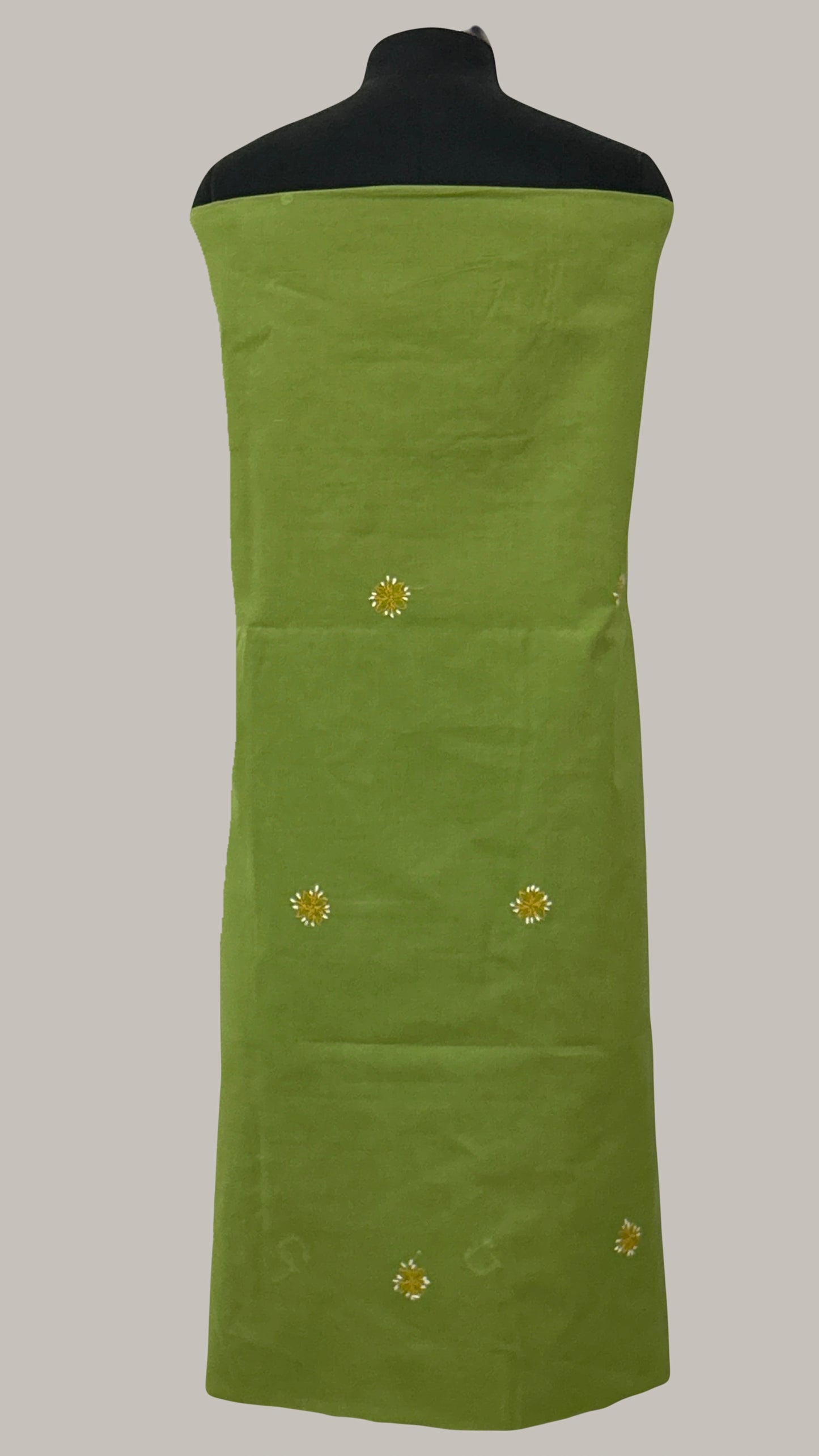 Lucknowi Chikankari Unstitched Green Cotton Kurta-Bottom-Dupatta Fabric-U30012