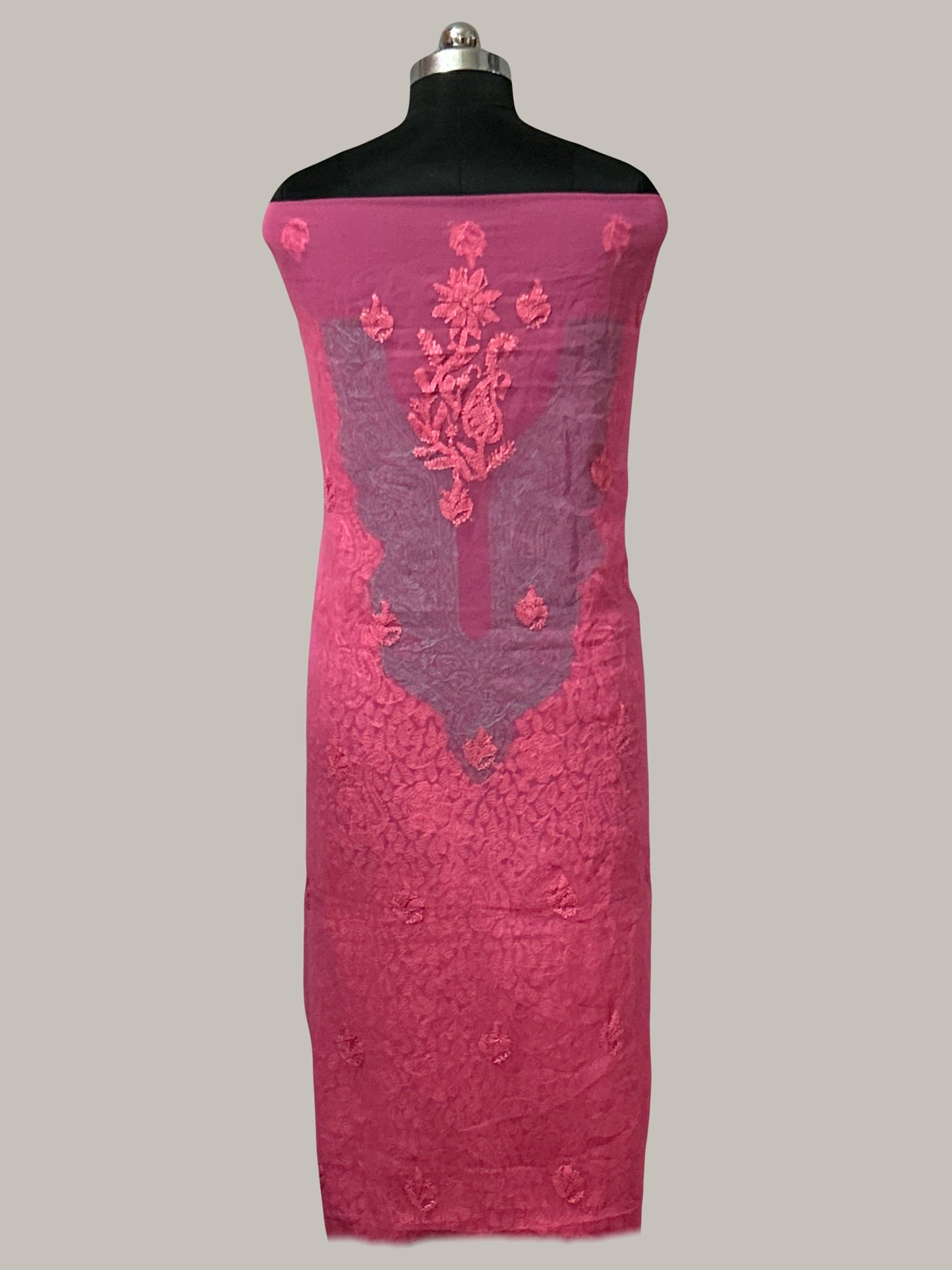 Lucknowi Chikankari Unstitched Pink Georgette Kurta Fabric-U10007