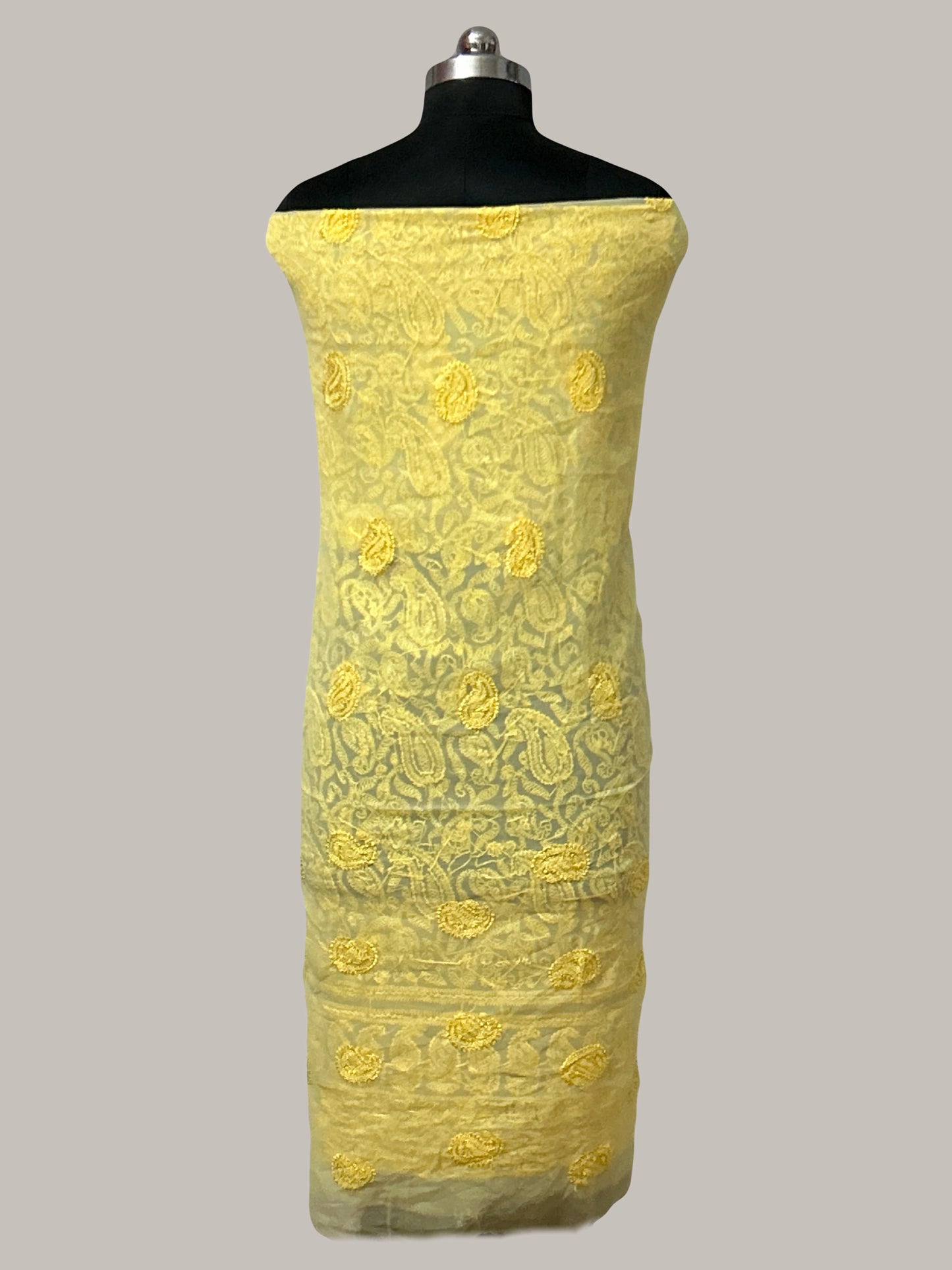 Lucknowi Chikankari Unstitched Yellow Georgette Kurta Fabric-U10010