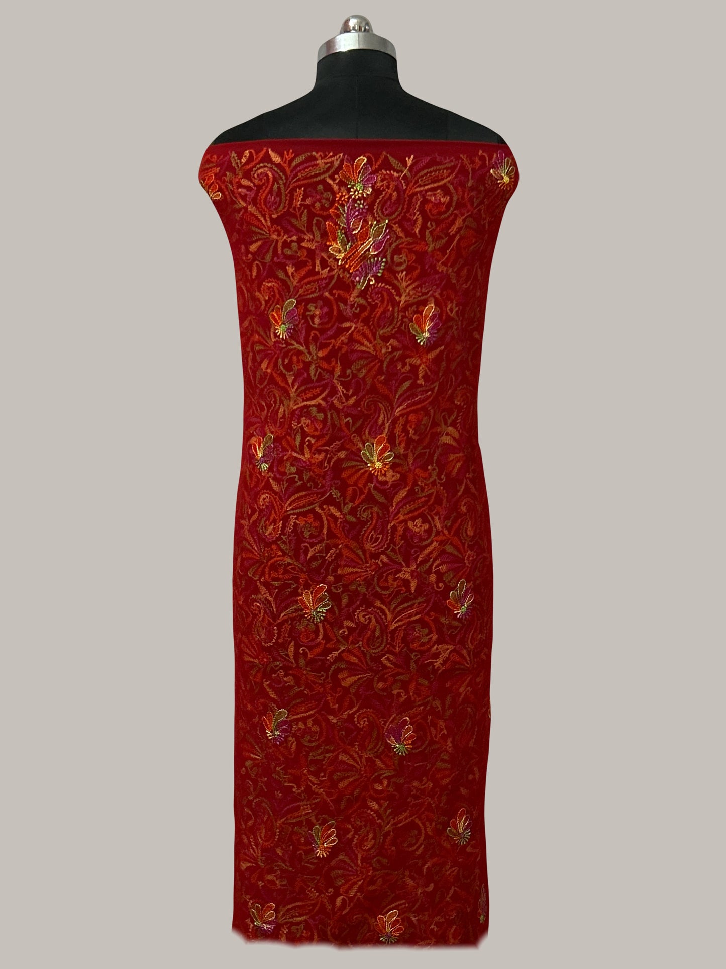 Lucknowi Chikankari Unstitched Red Georgette Kurta Fabric-U10024