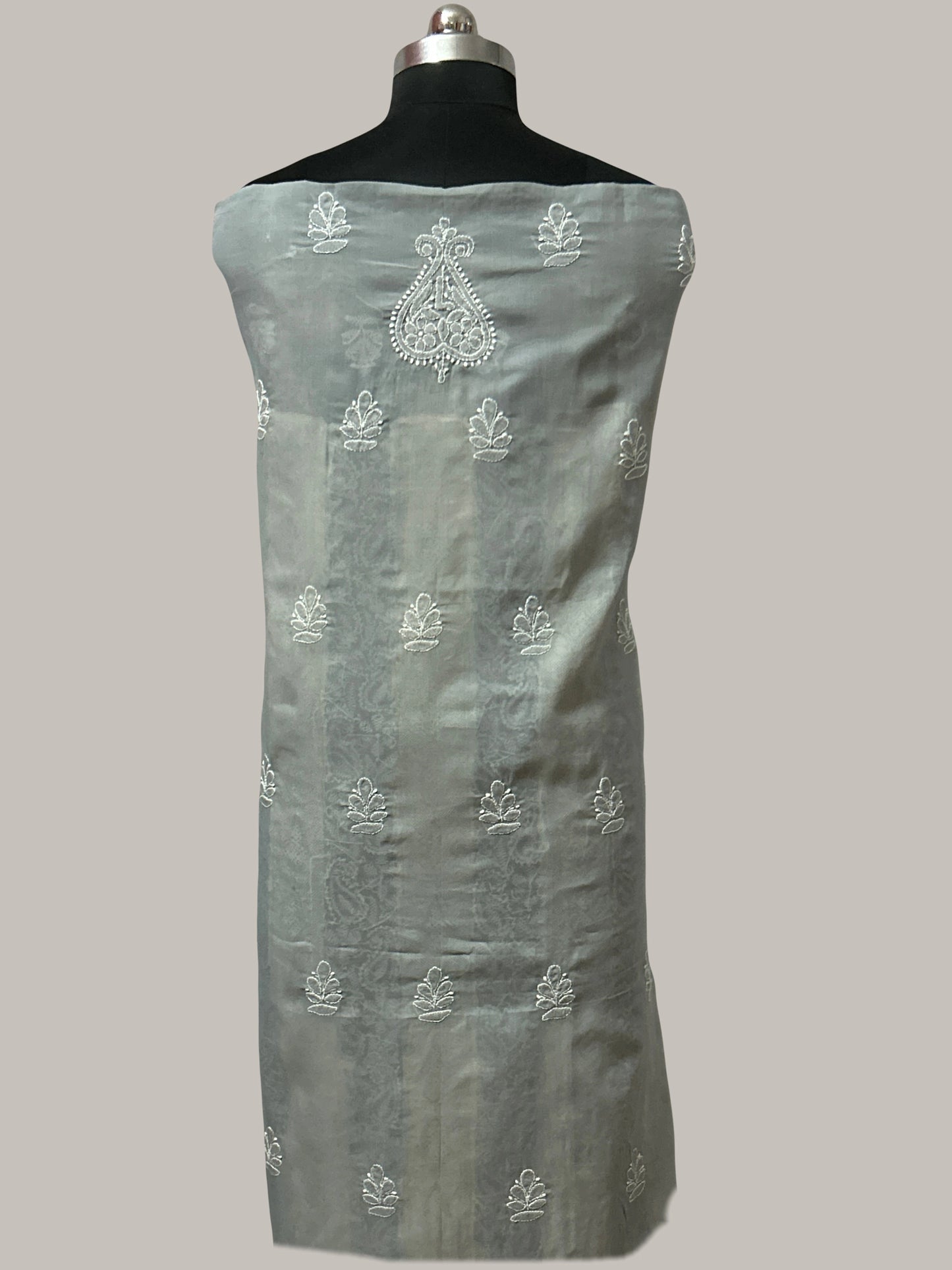 Lucknowi Chikankari Unstitched Grey Cotton Kurta Fabric-U10025