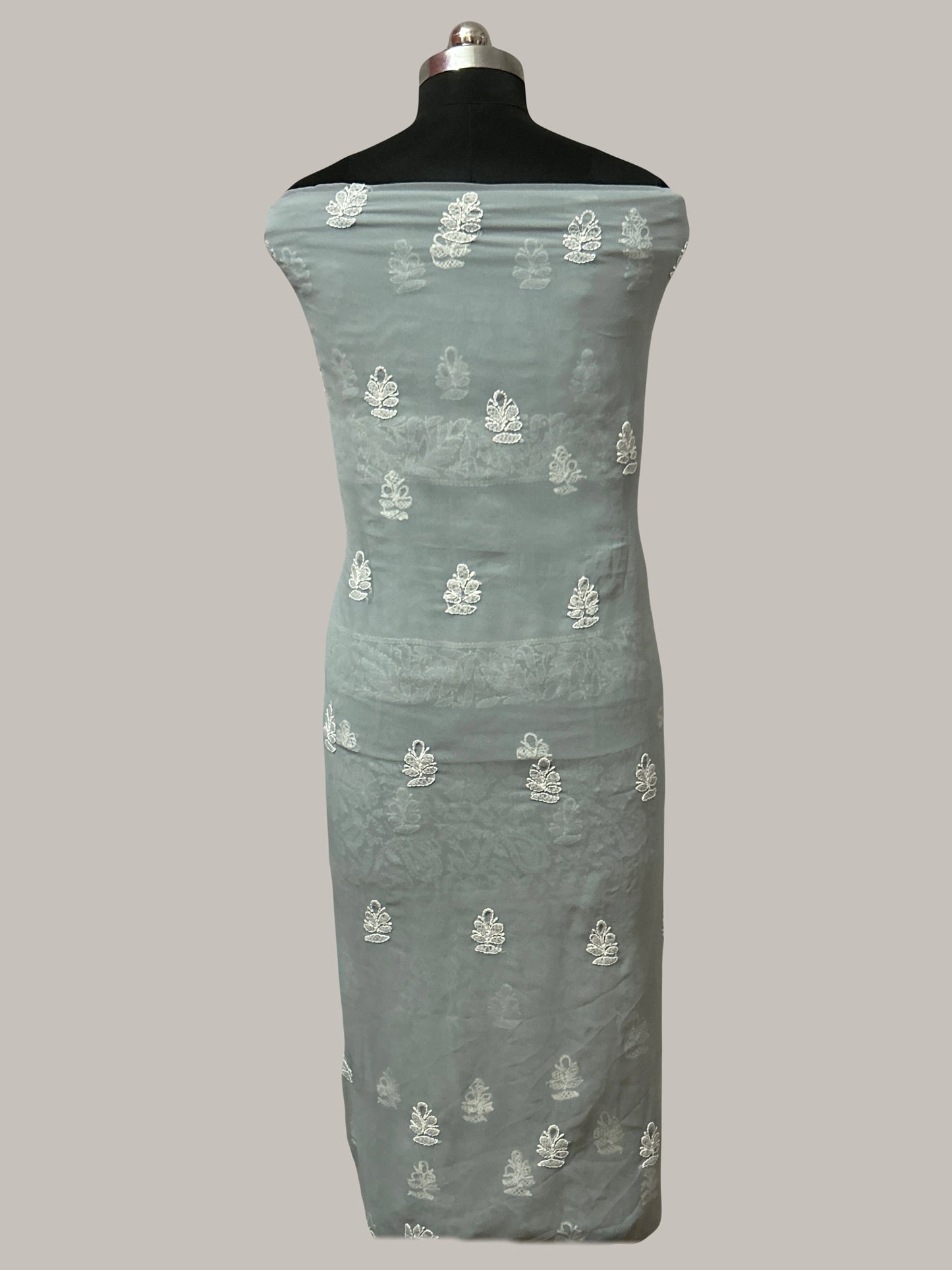 Lucknowi Chikankari Unstitched Grey Georgette Kurta-Bottom-Dupatta Fabric-U30008