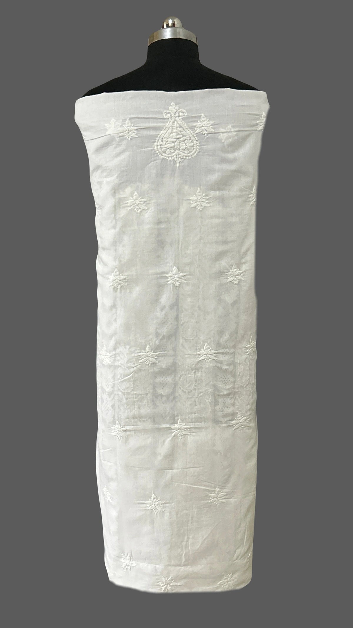 Lucknowi Chikankari Unstitched White Cotton Kurta Fabric-U10011