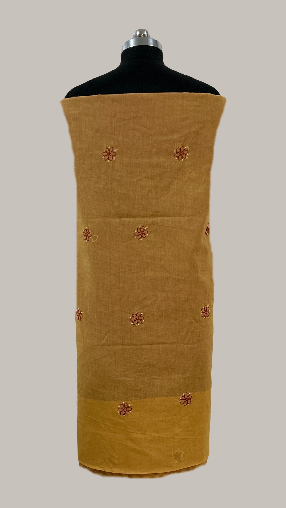 Lucknowi Chikankari Unstitched Fawn Cotton Kurta-Bottom-Dupatta Fabric-U30001