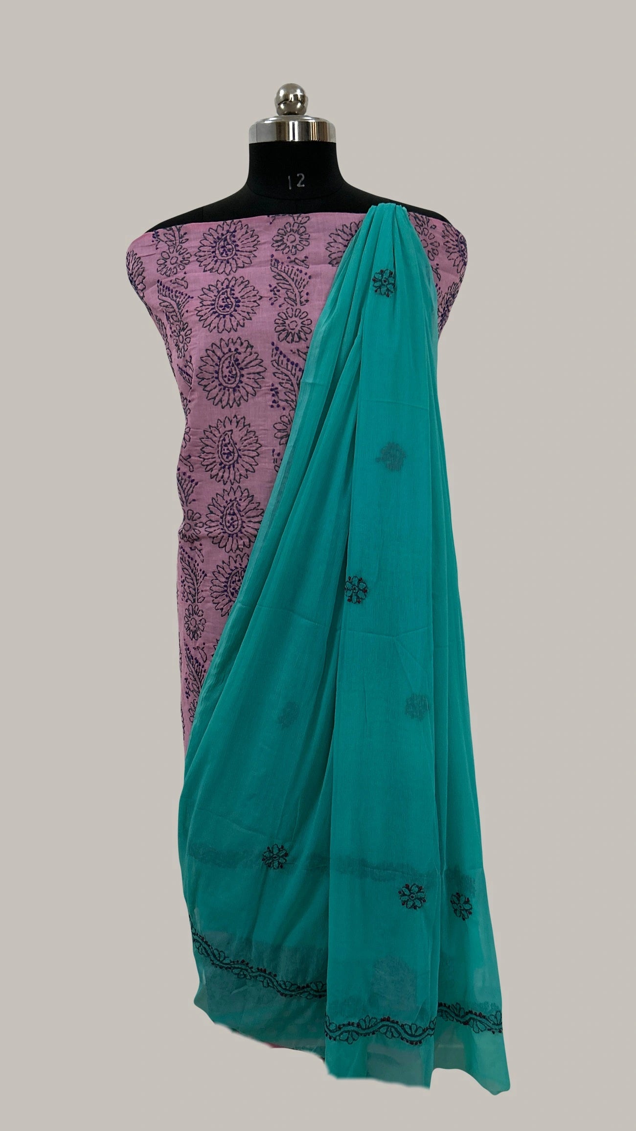 Lucknowi Chikankari Unstitched Pink Cotton Kurta-Bottom-Dupatta Fabric-U30018